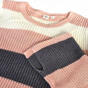 GAP Women's Crewneck Sweater - Pink, Cream, and Gray Stripes Size Medium